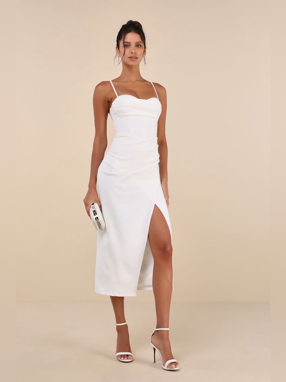 Lulus Always Turning Heads White Bustier Tulip Midi Dress NWT Small